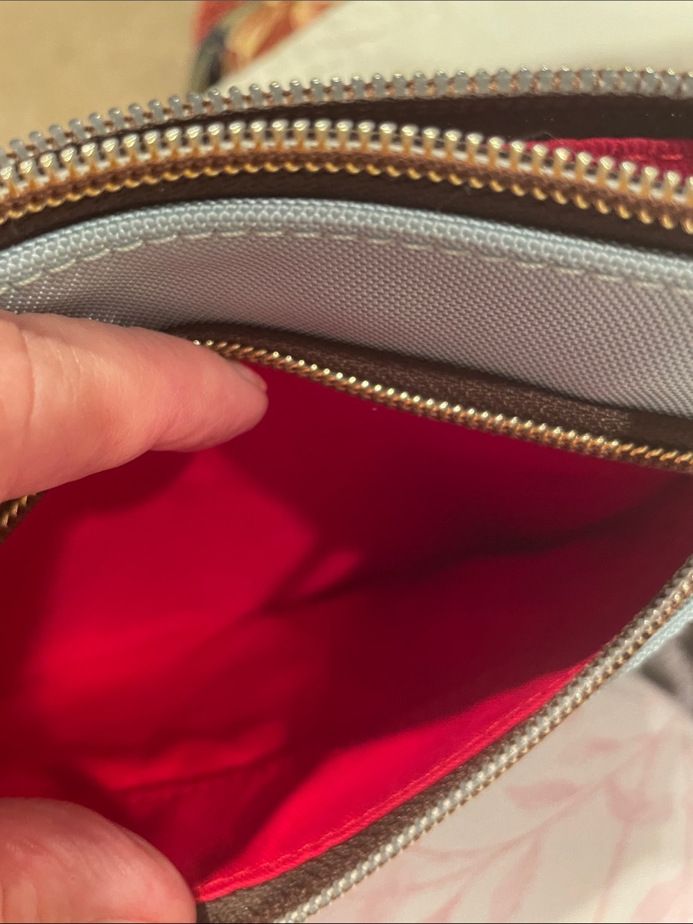 Dooney & Bourke Light Blue Crossbody with Brown Leather Trim and Gold Hardware - Picture 4 of 6